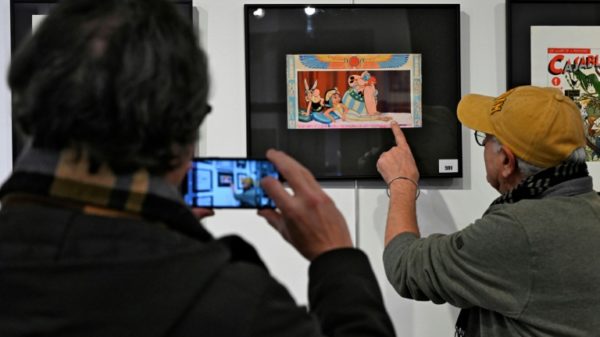 An original cover of 'Asterix and Cleopatra' on display at the Millon auction house in Brussels