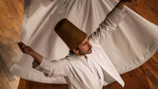 The tall felt hat of swirling dervishes represents a tombstone