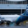 An Alaska Airlines Boeing 737 MAX 9 plane sits at a gate at Seattle-Tacoma International Airport in Seattle, Washington