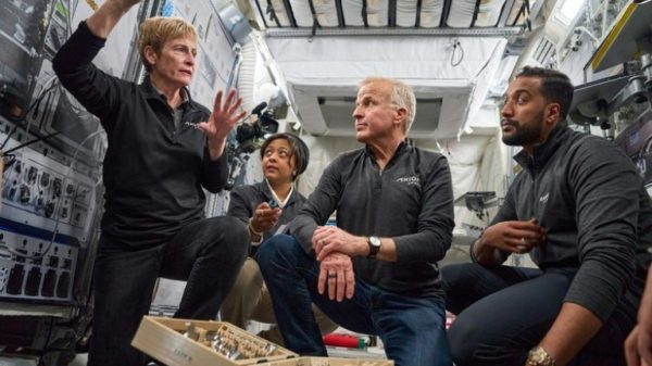 Ax-2 crew members Peggy Whitson (far left), Rayyanah Barnawi, John Shoffner and Ali Al-Qarni took part in training ahead of their expected journey to the International Space Station