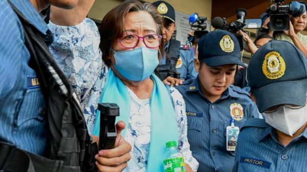 Rights campaigner Leila de Lima (pictured during a previous court appearance in September) is one of the most outspoken critics of former president Rodrigo Duterte and his deadly anti-drug war