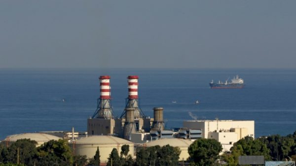 A tanker carrying fuel oil from Iraq is anchored off the Zahrani power plant near the southern Lebanese city of Sidon (Saida) on September 18, 2021