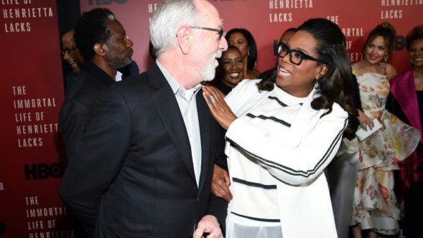 Producer Gary Goetzman (L) and Oprah Winfrey (R) attend the premiere of "The Immortal Life of Henrietta Lacks" in New York City